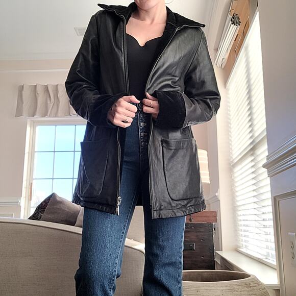 Vtg 90's Kenneth Cole Leather Velvet Reversible Jacket Sz S - Picture 1 of 10